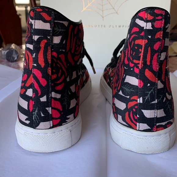 🎉Host Pick✨Charlotte Olympia Multicolor/Rose Print Canvas HighTop Sneakers SZ38 - Picture 6 of 14